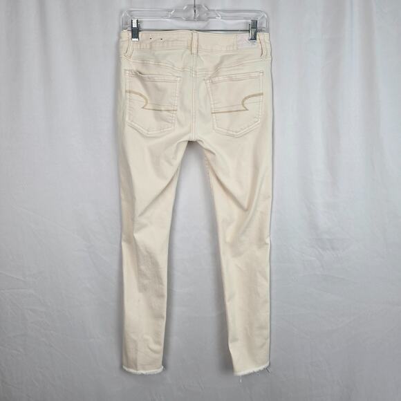 American Eagle Super Stretch Jegging Women's 6 Off White Distressed Raw Hem - Picture 2 of 16